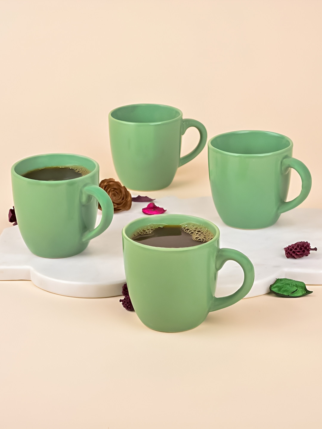 Storepedia Premia Series Green Ceramic Microwave Safe 4 Piece Mugs-200ml