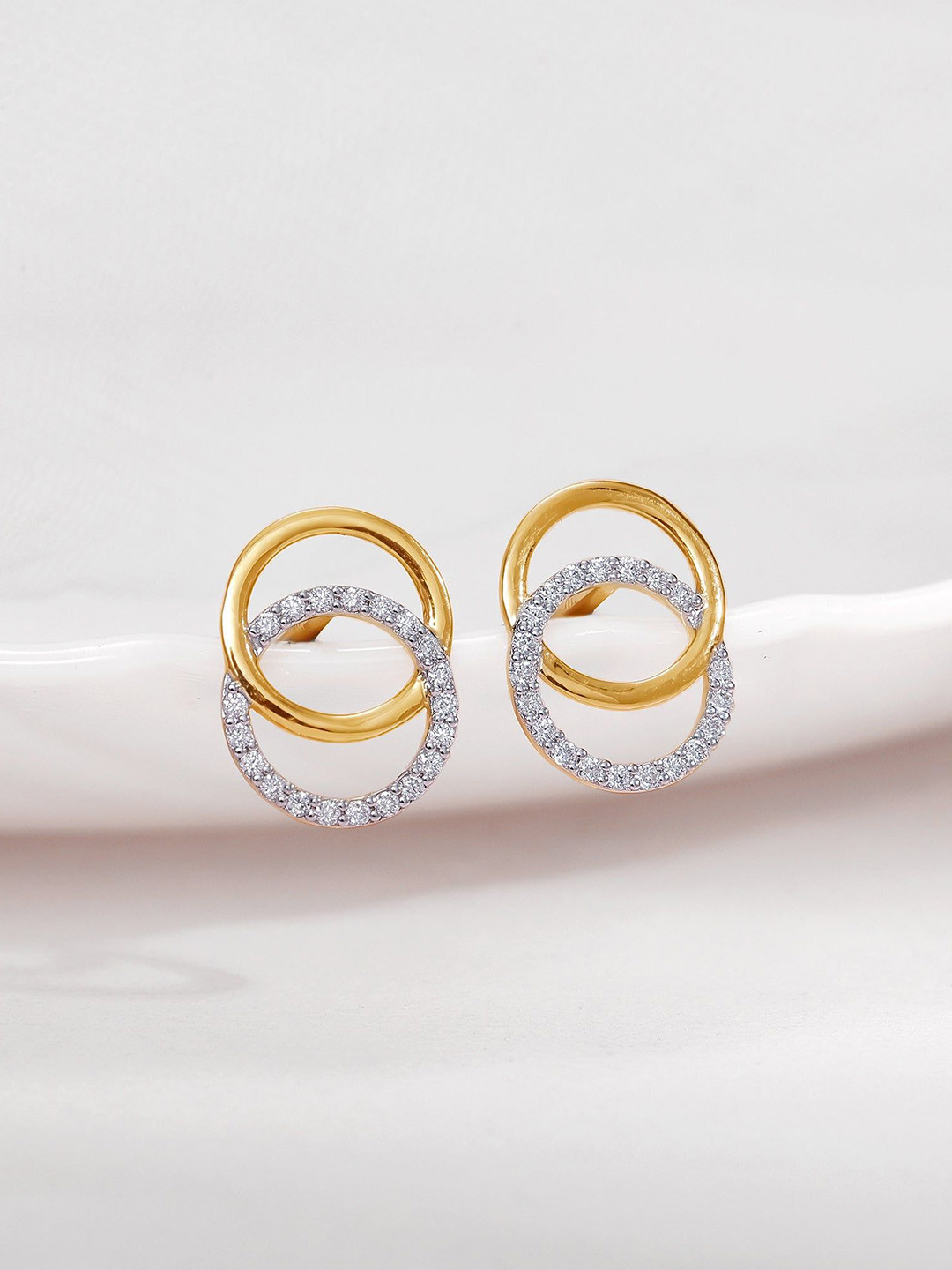 GIVA Women 14 Kt Gold Radiant Orbit Diamond Earrings-2.49 gms