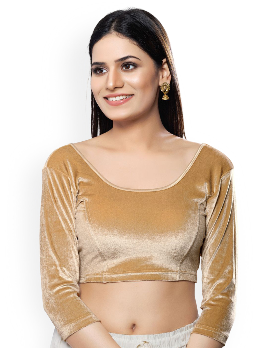 VAMAS - THE DESIGNER BLOUSES Velvet Round Neck Non-Padded Stretchable Readymade Blouse