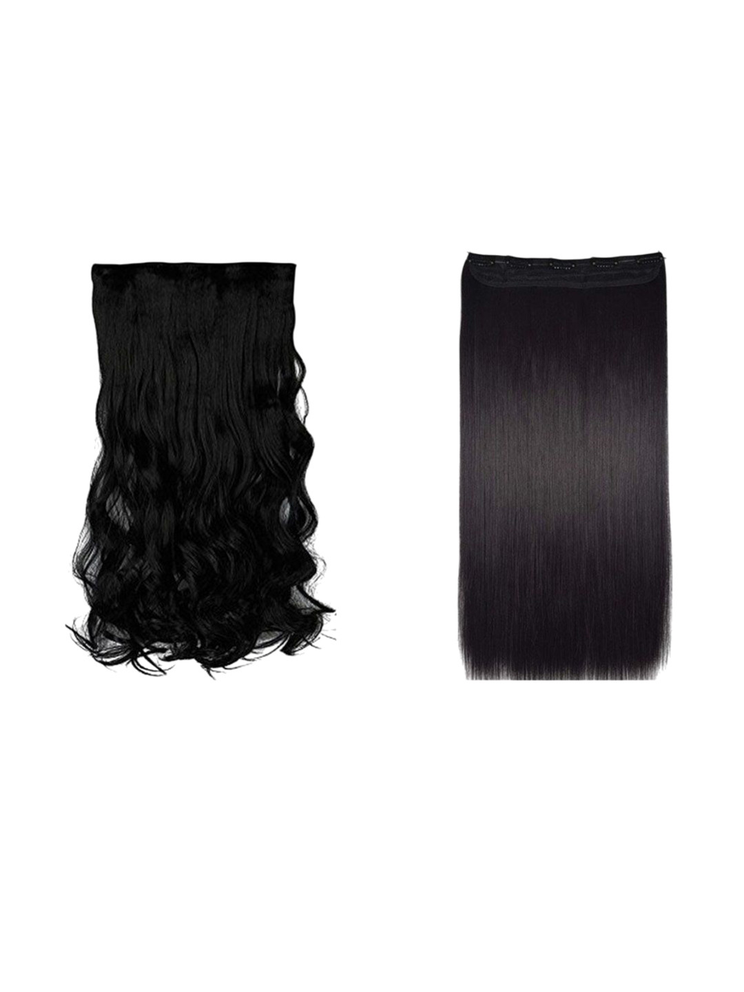 GADINFASHION Set Of 2 5-Clip In Straight & Wavy Scalp Topper Hair Extension Black -22 Inch