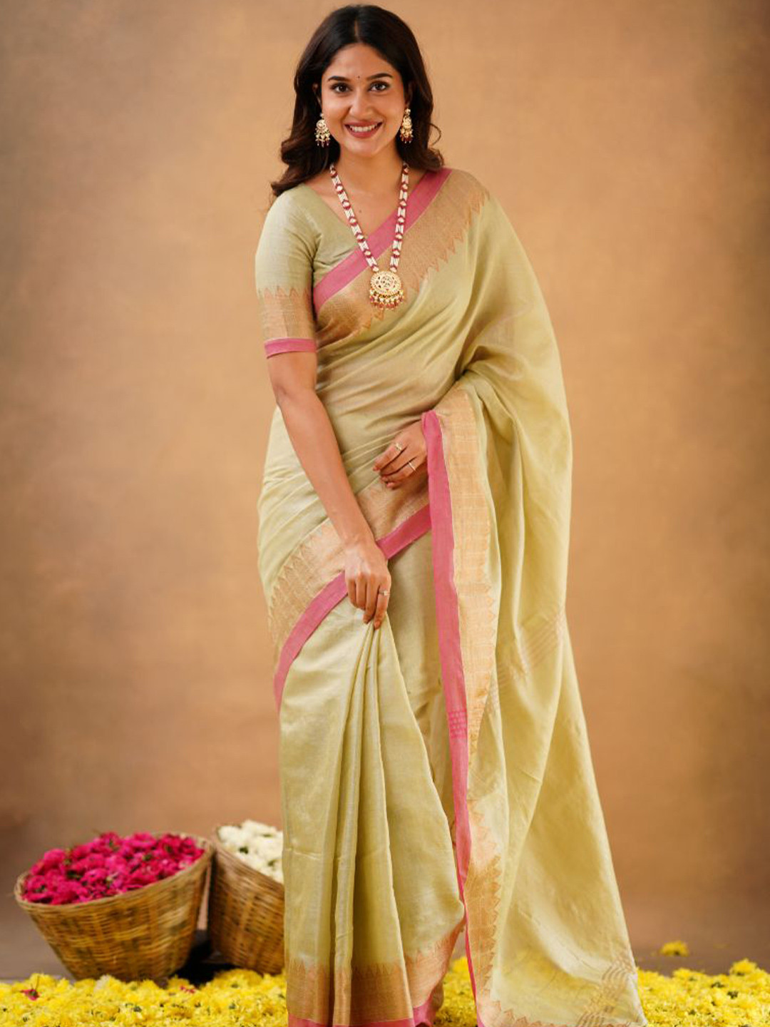 Sutisancha Skin Tissue Elegance & Designer Triangle Drape Sarees