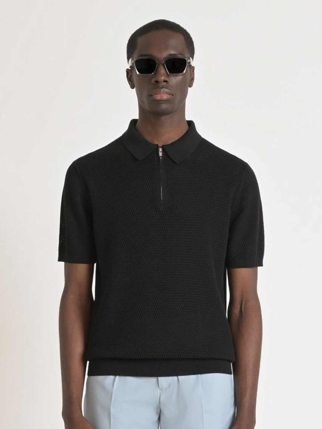 Antony Morato Men Self Design Polo Collar Cotton T-shirt