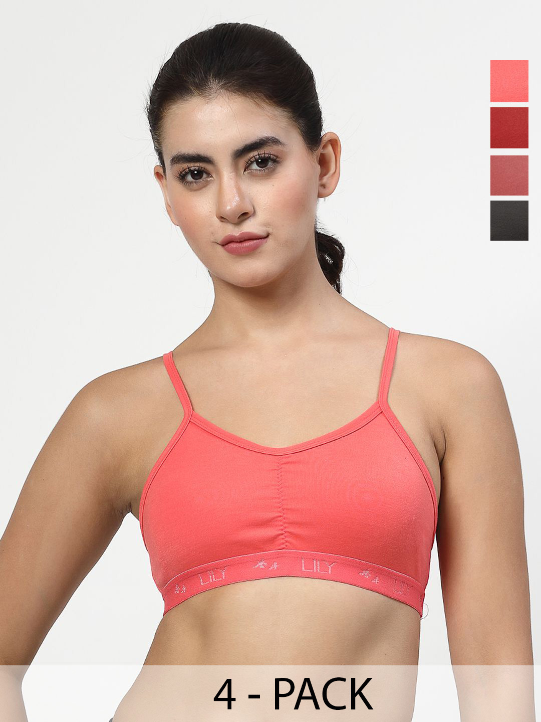 LILY Pack Of 4 Full Coverage Non Padded All Day Comfort Workout Bra