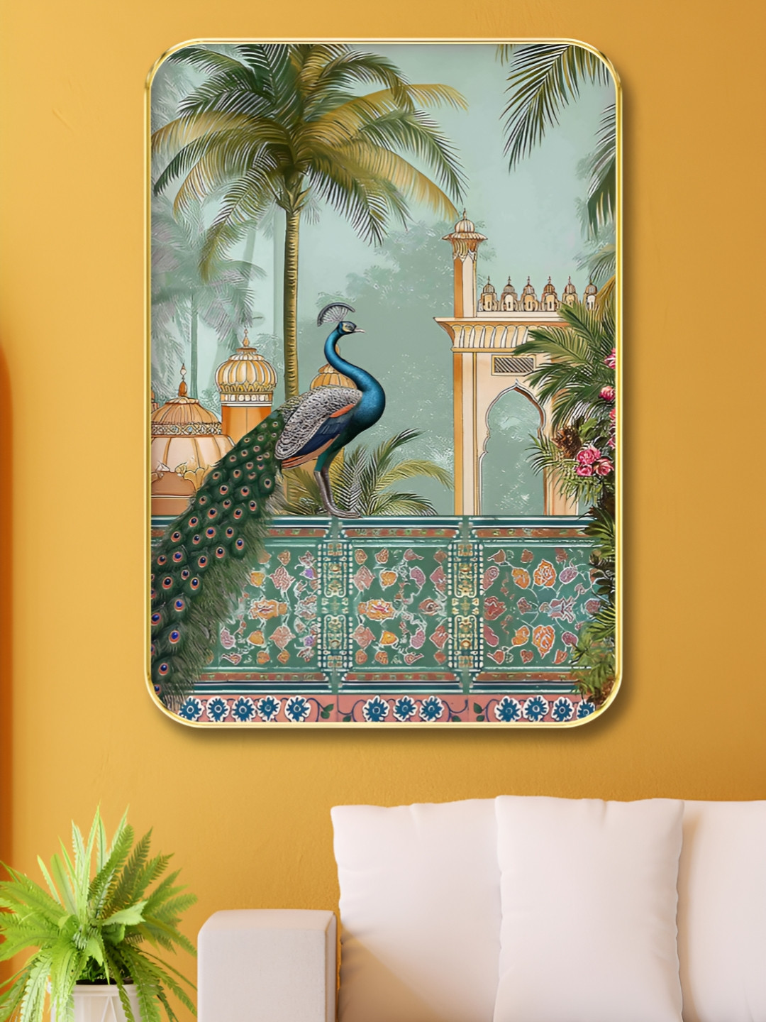 Myntra Elegant Homes Green & Blue Birds and Animals Peacock Printed Wooden Wall Art