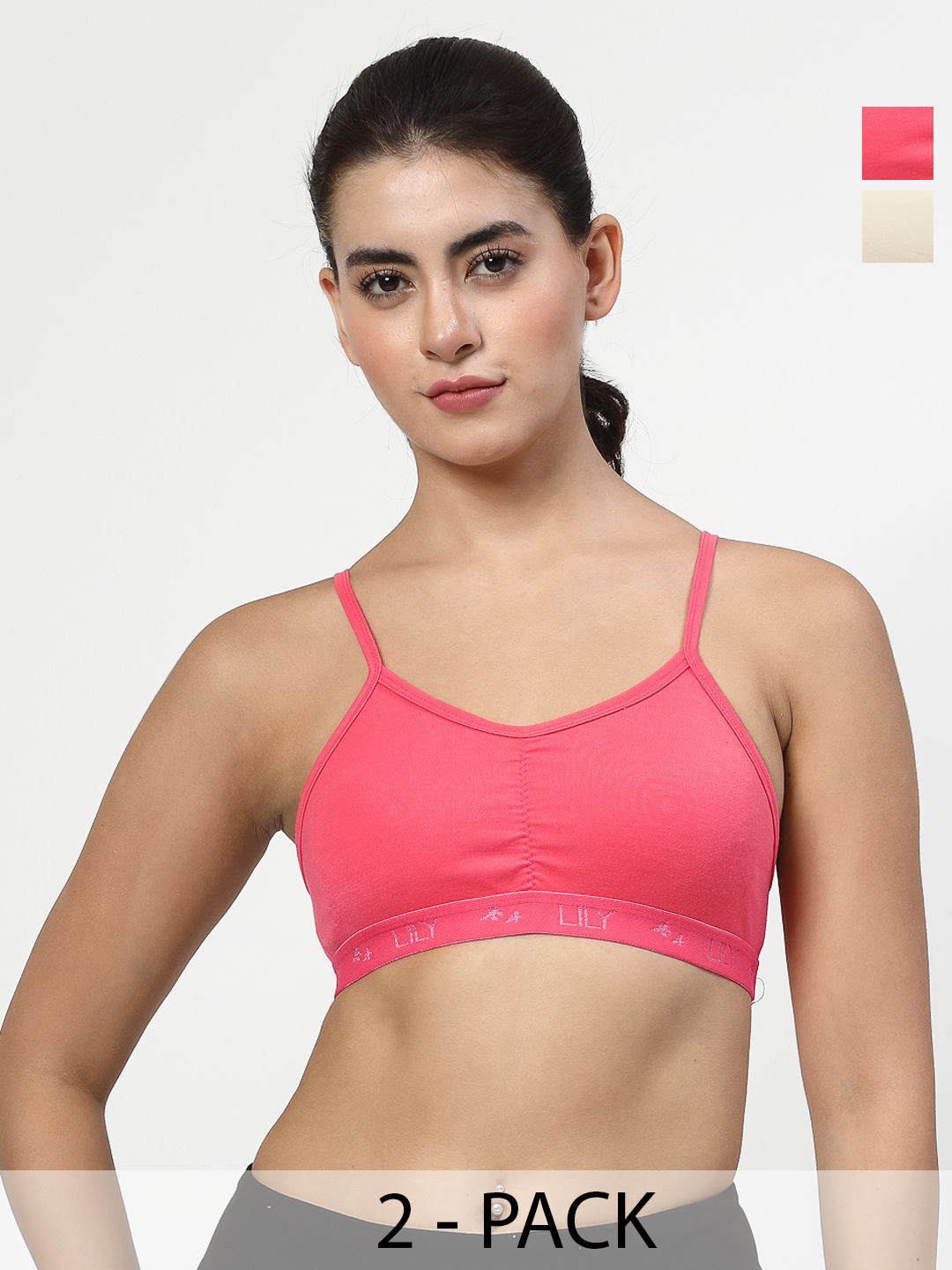 LILY Pack of 2 Seamless Non Padded Slip-on Sports Bra