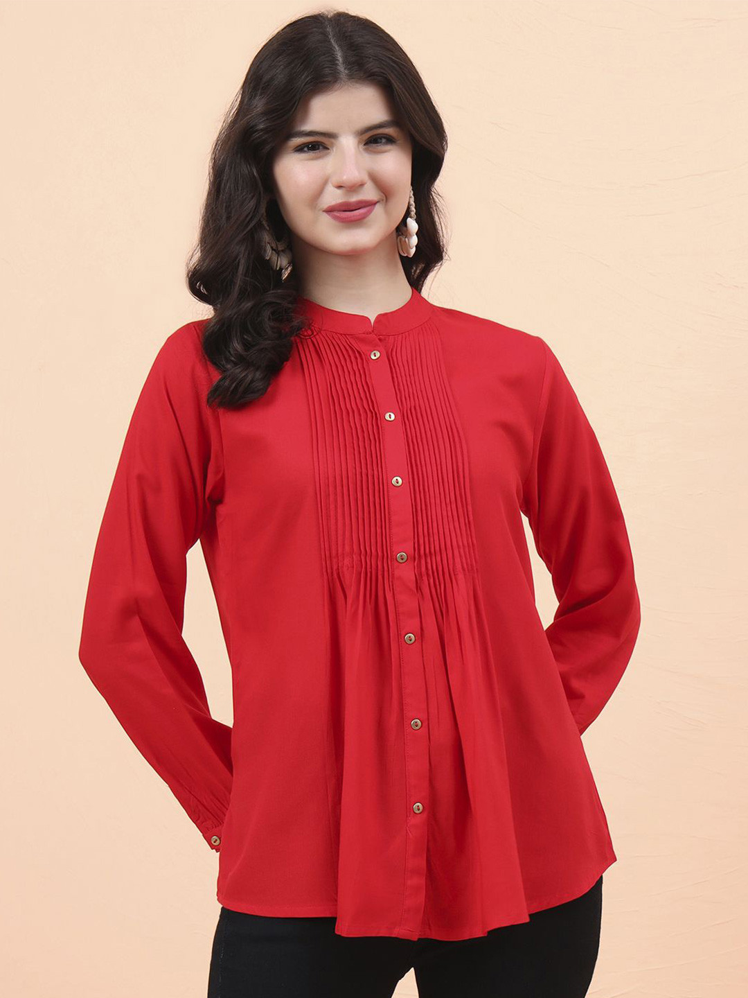 ARAVALII Pintex Women Pleated Shirt Style Top