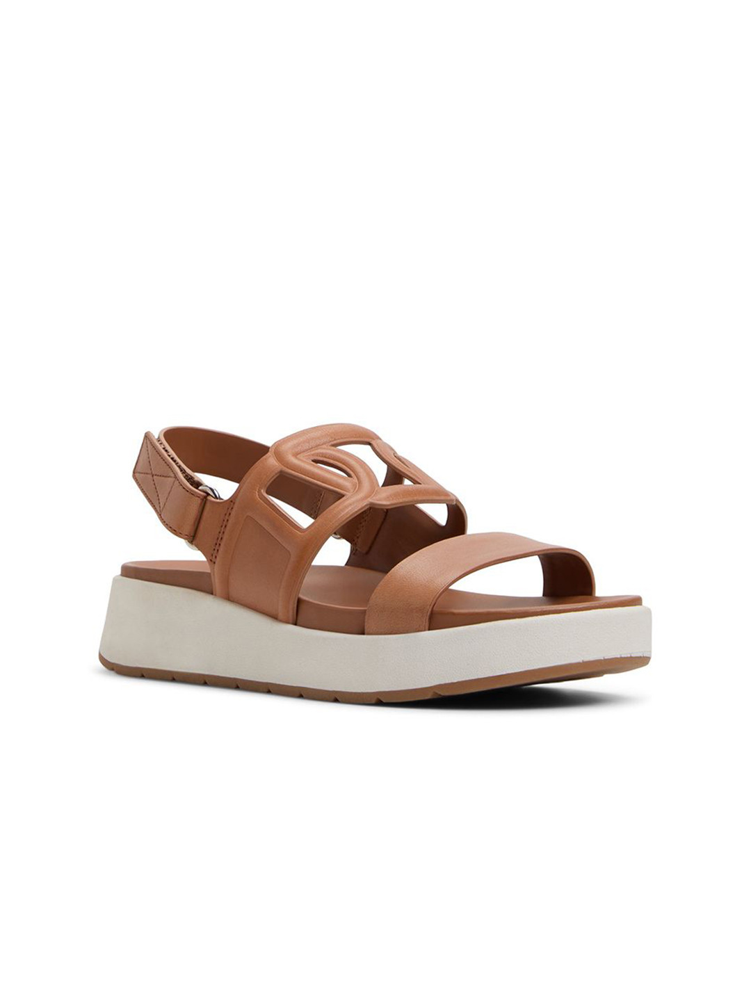 ALDO Women Brown Leather Open Toe Flats With Buckles