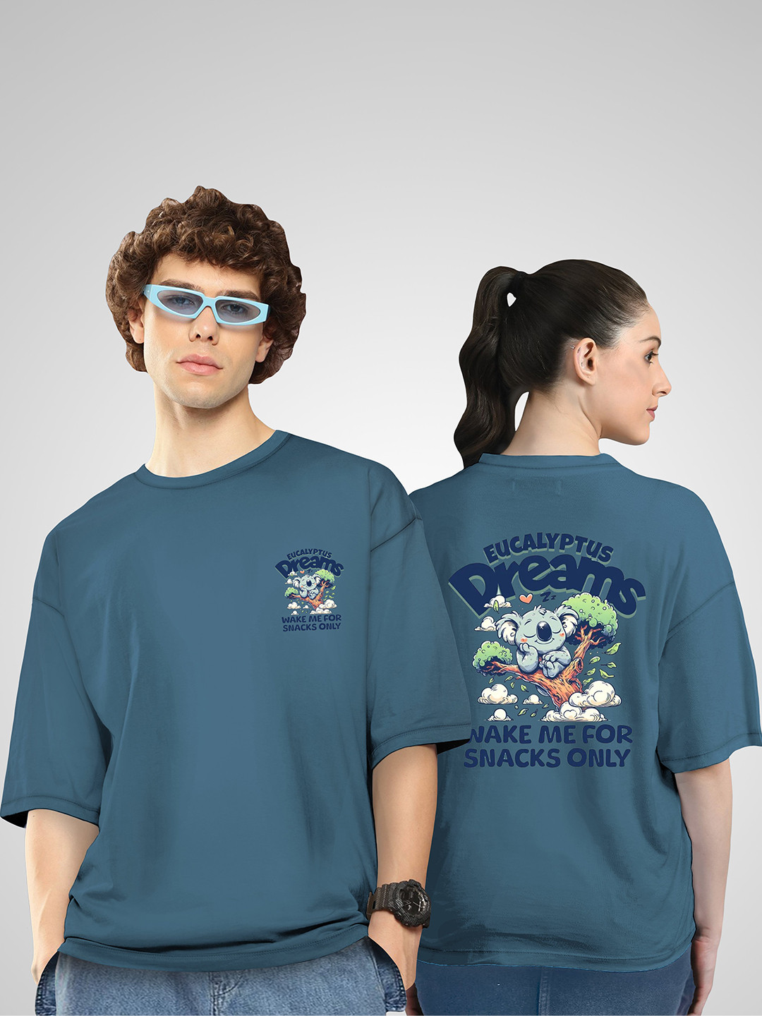 BAESD Unisex Twistform Twinny Zone Pack Of 2 EDreams Printed Cotton Oversized T-shirts