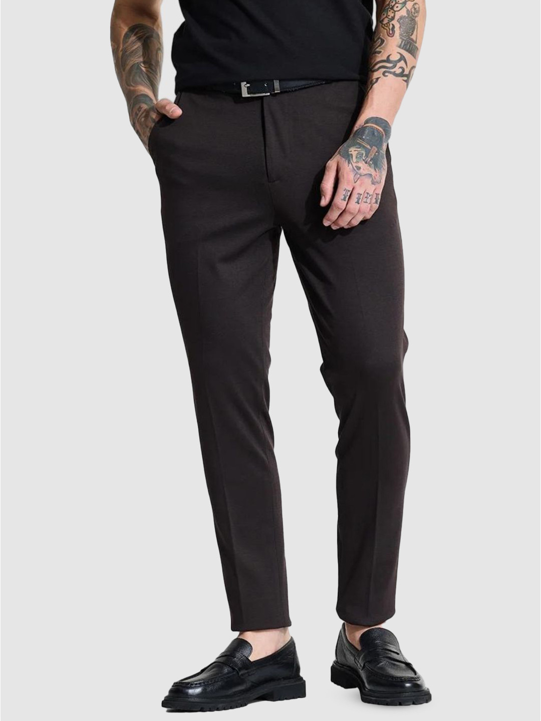 Snitch Men Dark Brown Slim Fit Trousers