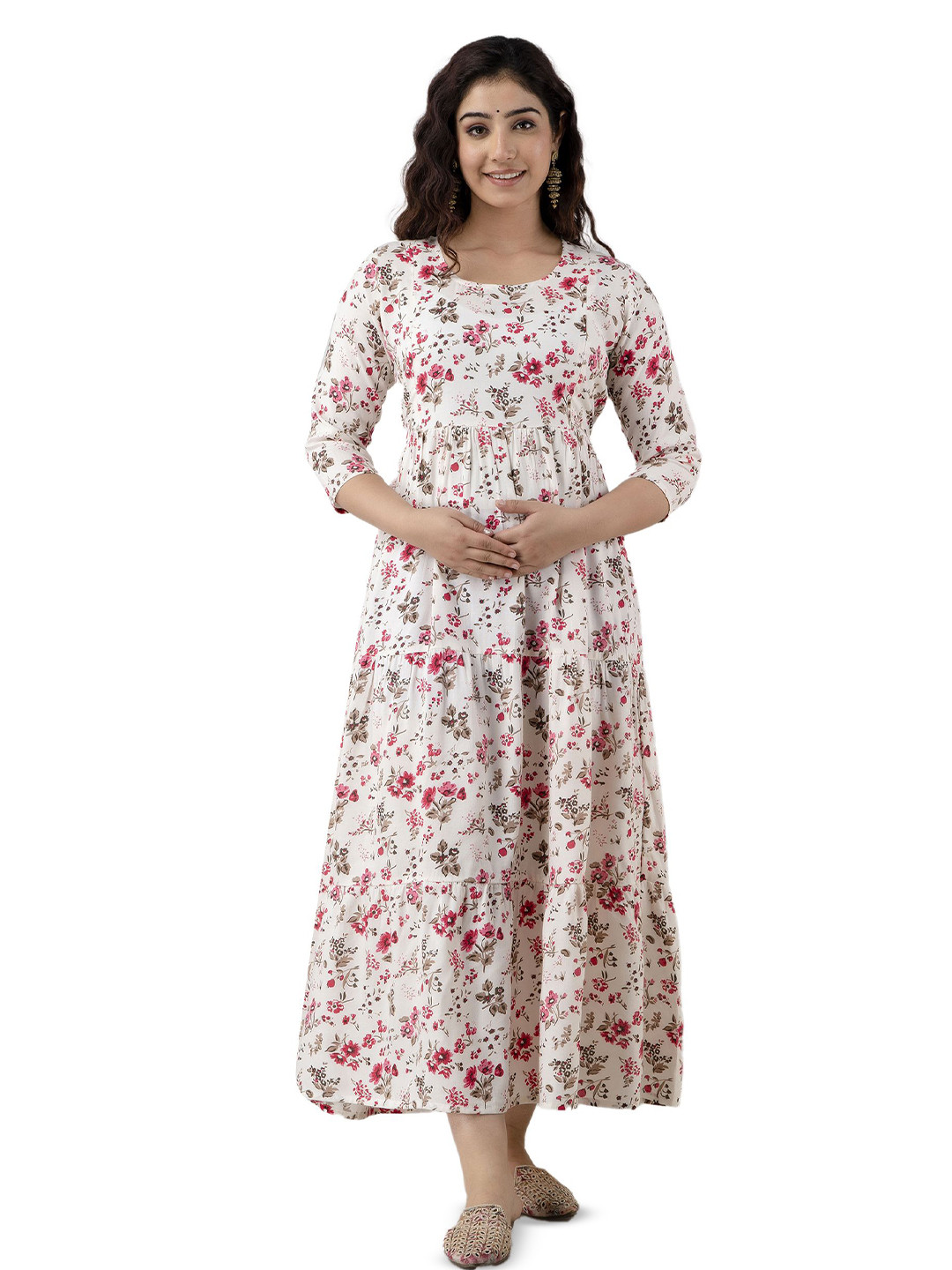 DEVEK Floral Printed Maternity Fit & Flare Maxi Dress