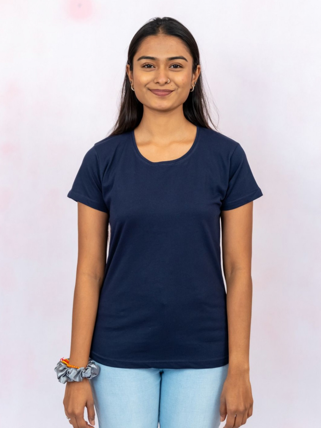 GlamZei Plain Solid Pure Cotton Round Neck Relaxed Fit Casual T-Shirt