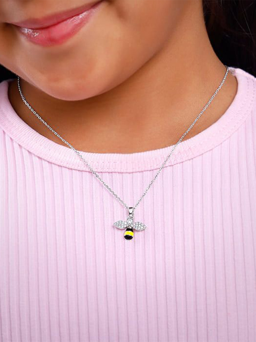GIVA Kids 925 Silver-Plated Quirky Cubic Zirconia Studded Bee Pendant with Chain