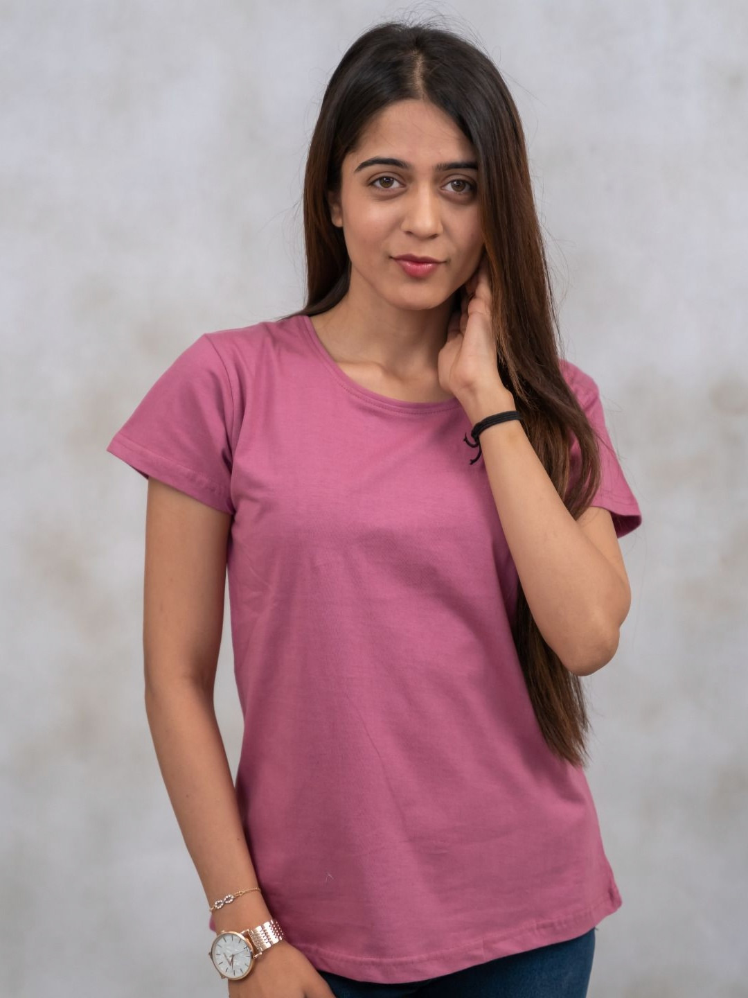 GlamZei Plain Solid Pure Cotton Round Neck Relaxed Fit Casual T-Shirt