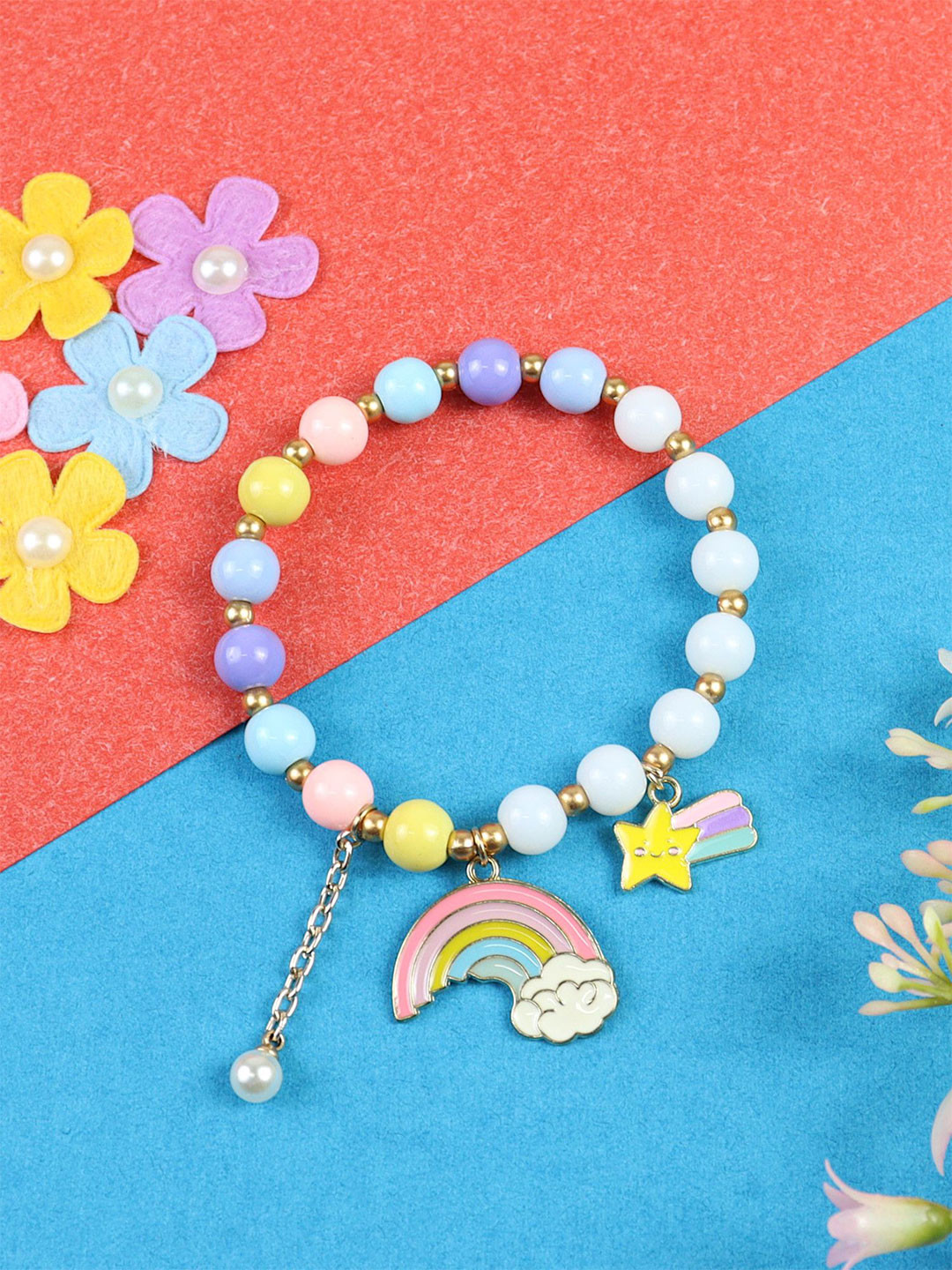 Asthetika Kids Girls Rainbow Beaded Charm Bracelet