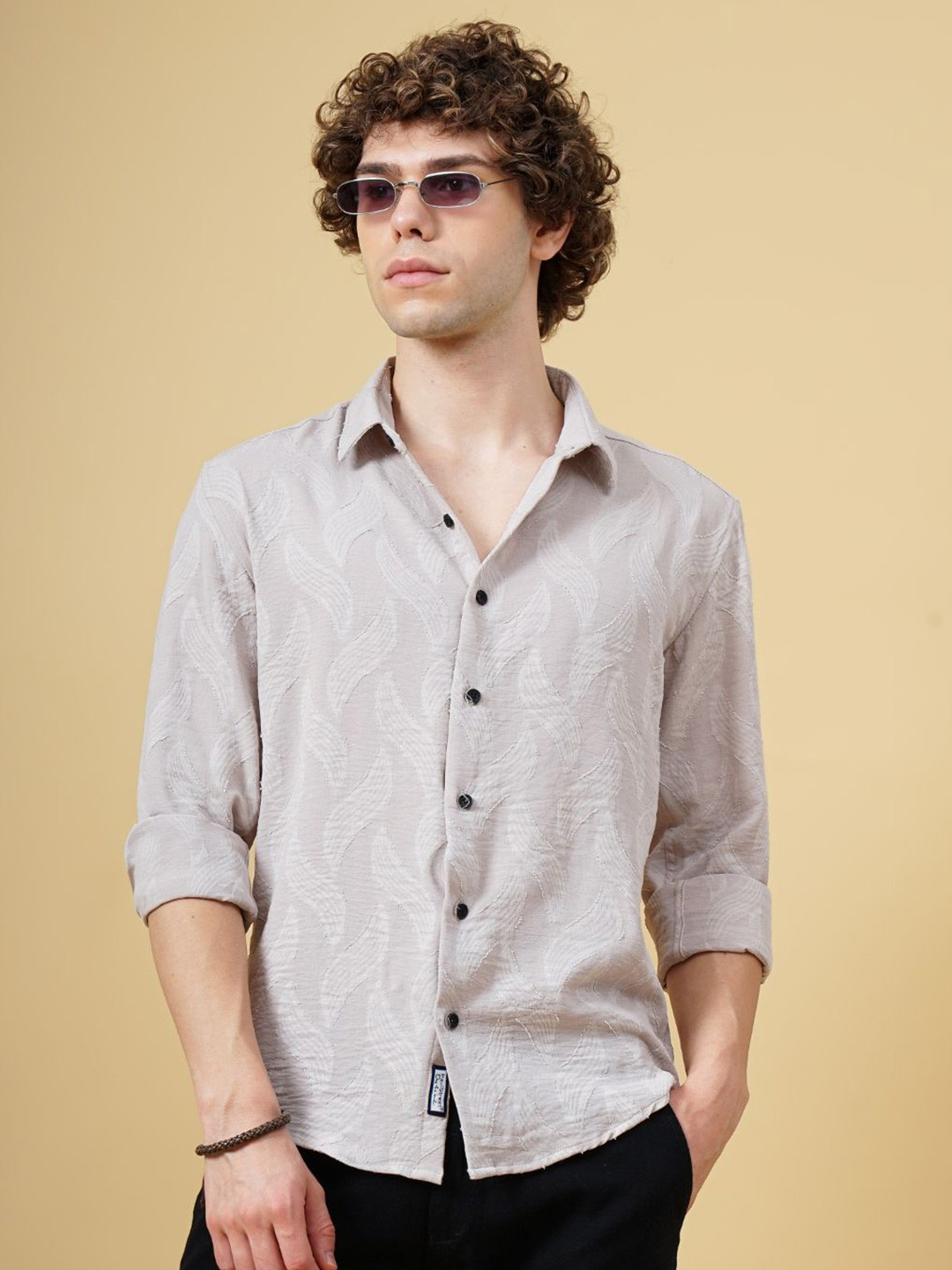 THE BEETEL HOUSE Men Classic Fit Textured Spread Collar Casual Shirt