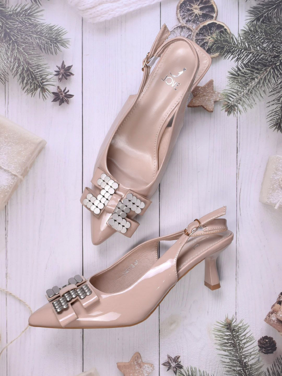 Jove Women Embellished Pointed Toe Slim With Backstrap