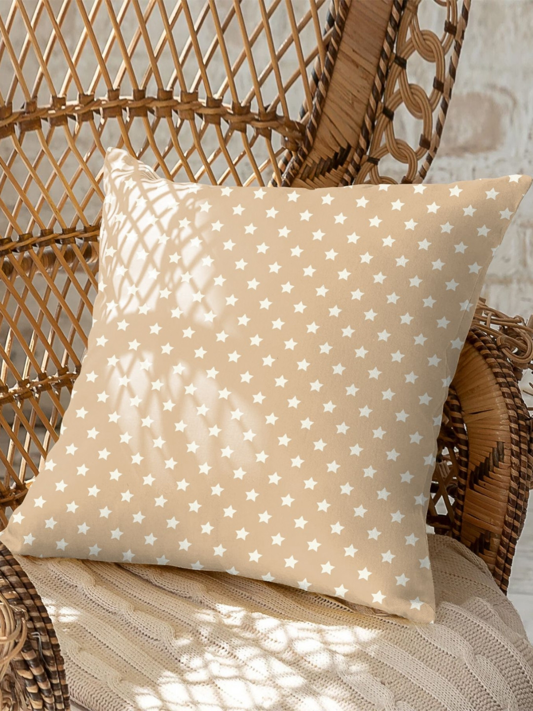 CASABLEU Cream Conversational Polyester Washable 2 Piece Square Cushion Covers -18x18In