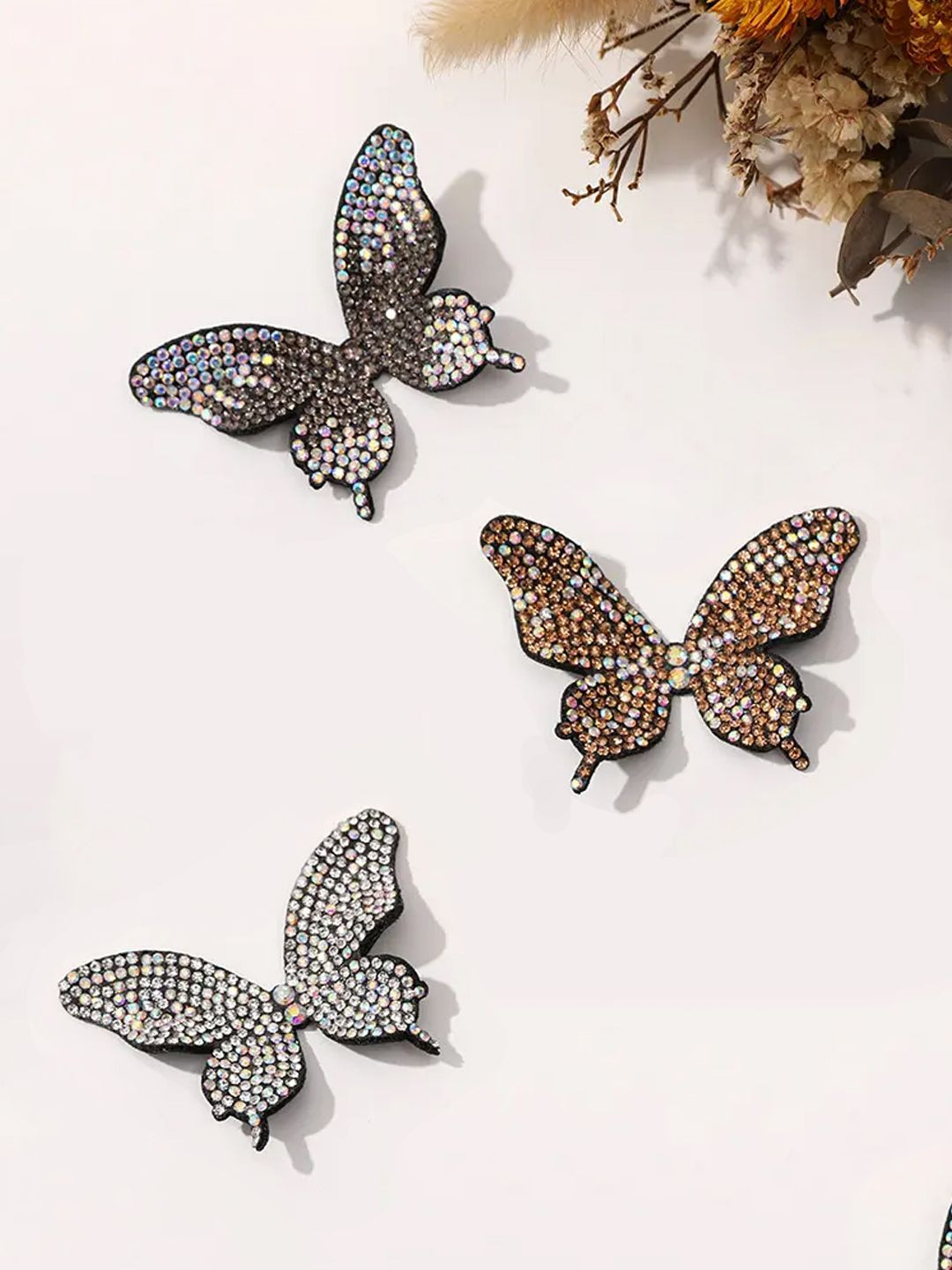 LYKAA Set of 3 Assorted Butterfly Rhinestones Alligator Clip Bridal Brooch