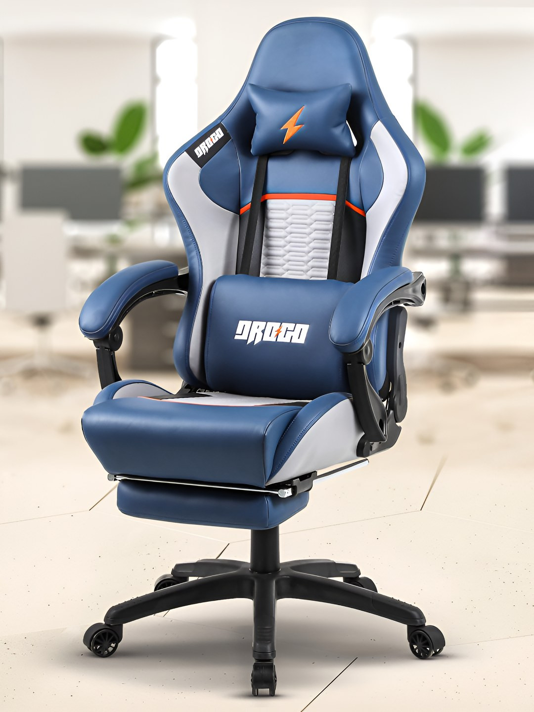 DROGO Blue Ergonomic Way Adjustable Seat Head & USB Massager Gaming Chair