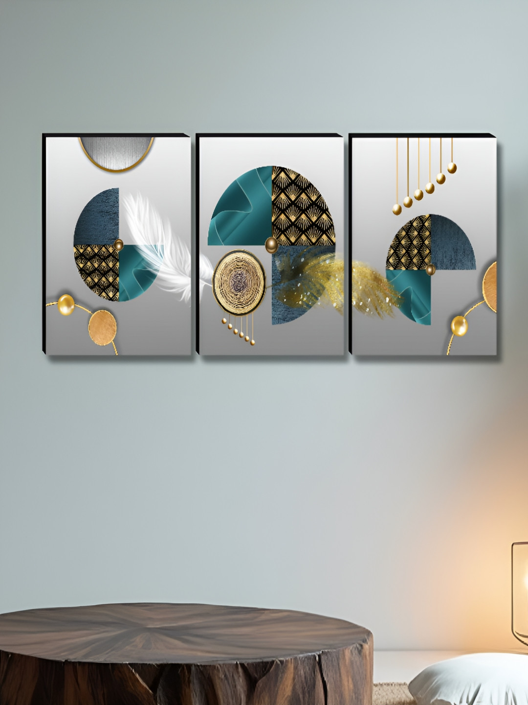 Aura Silver And Black 3 Pieces Abstract Wall Paintings