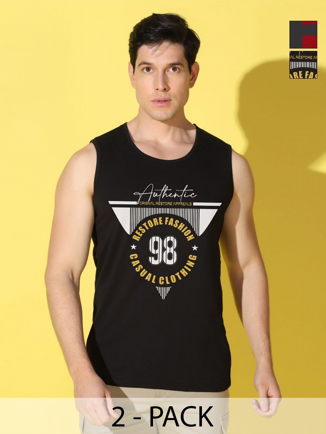 WOOSTRO Men Pack Of 2 Typography Printed Scoop Neck Cotton Slim Fit T-shirts