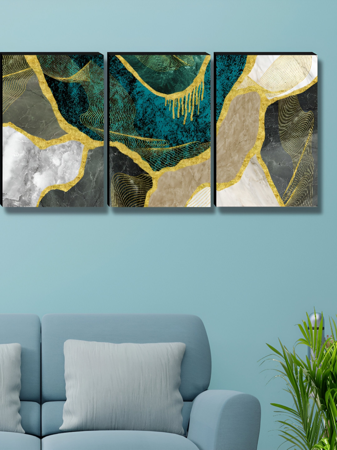 SAF Wood 3 Piece Wall Rectangle Paintings Wall Art - 36 x 12 In