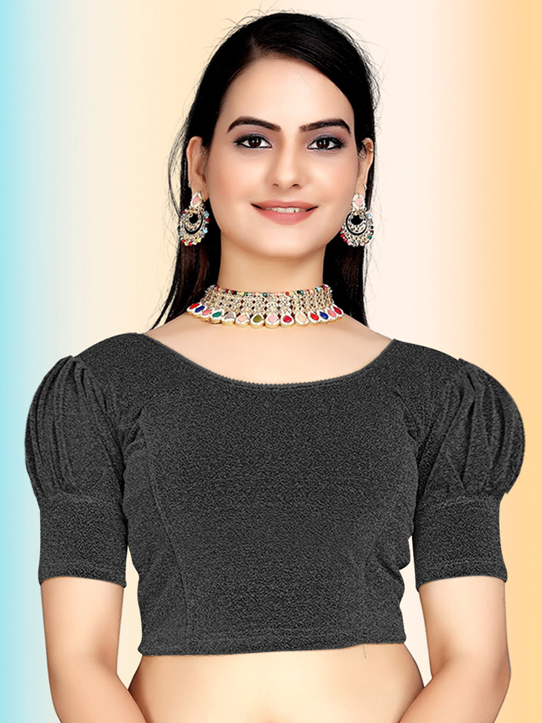 TANISHM FEB TEX Women Solid Round Neck Saree Blouse