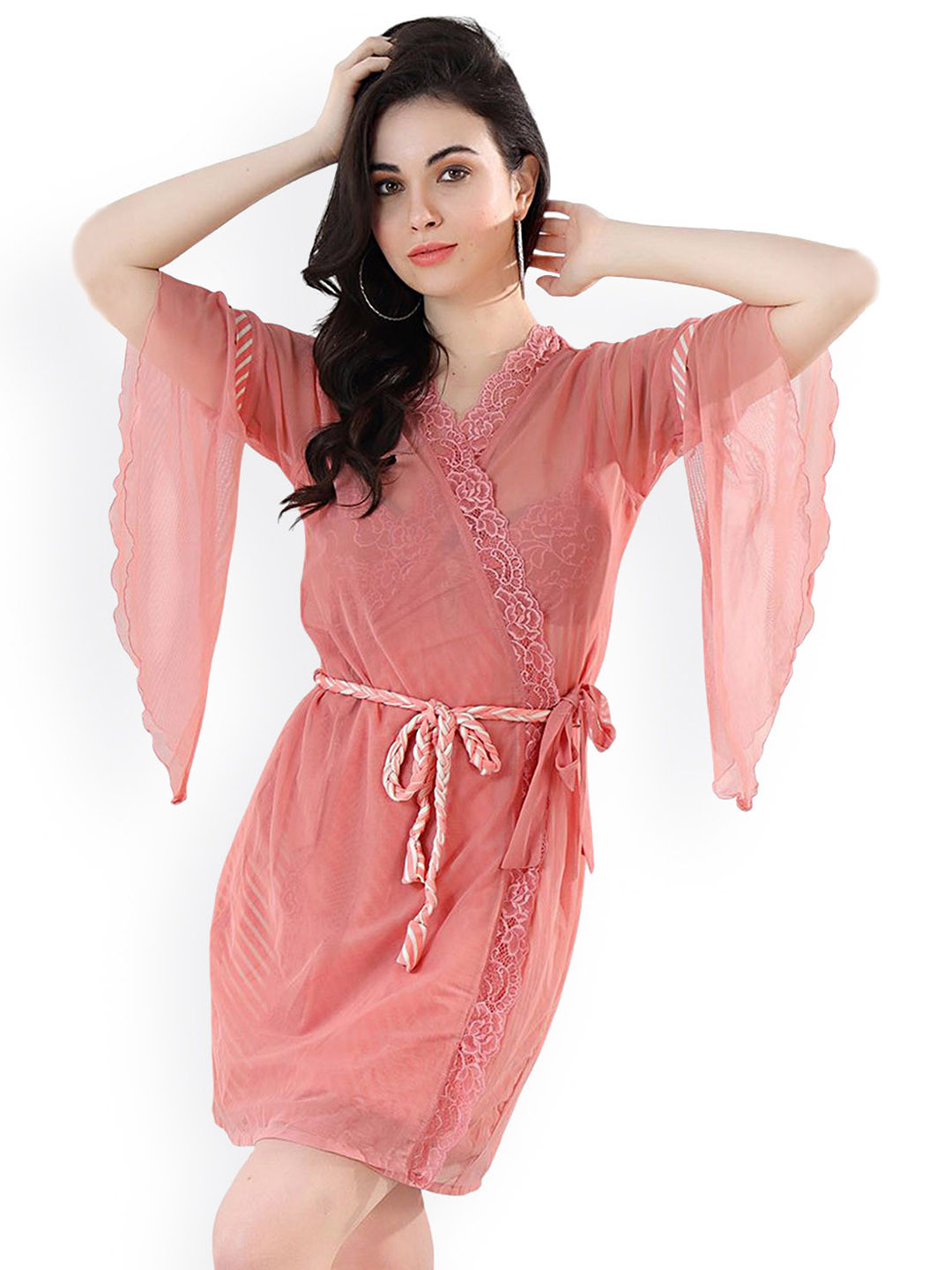 Lady Love Women Striped Baby Doll Comes with robe