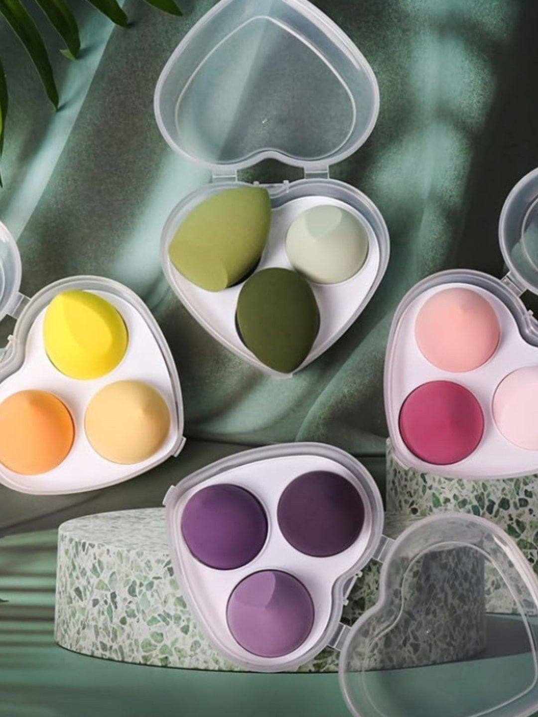 FEELHIGH Set Of 3 Makeup Blender Sponge With Heart Shape Box