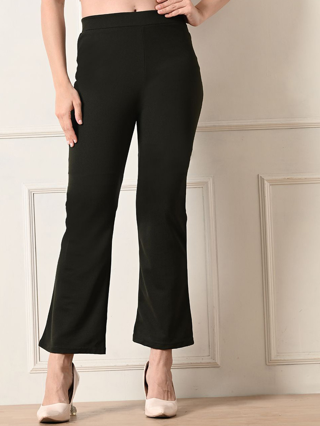 OWL MINK Women High-Rise Flared Bootcut Trousers