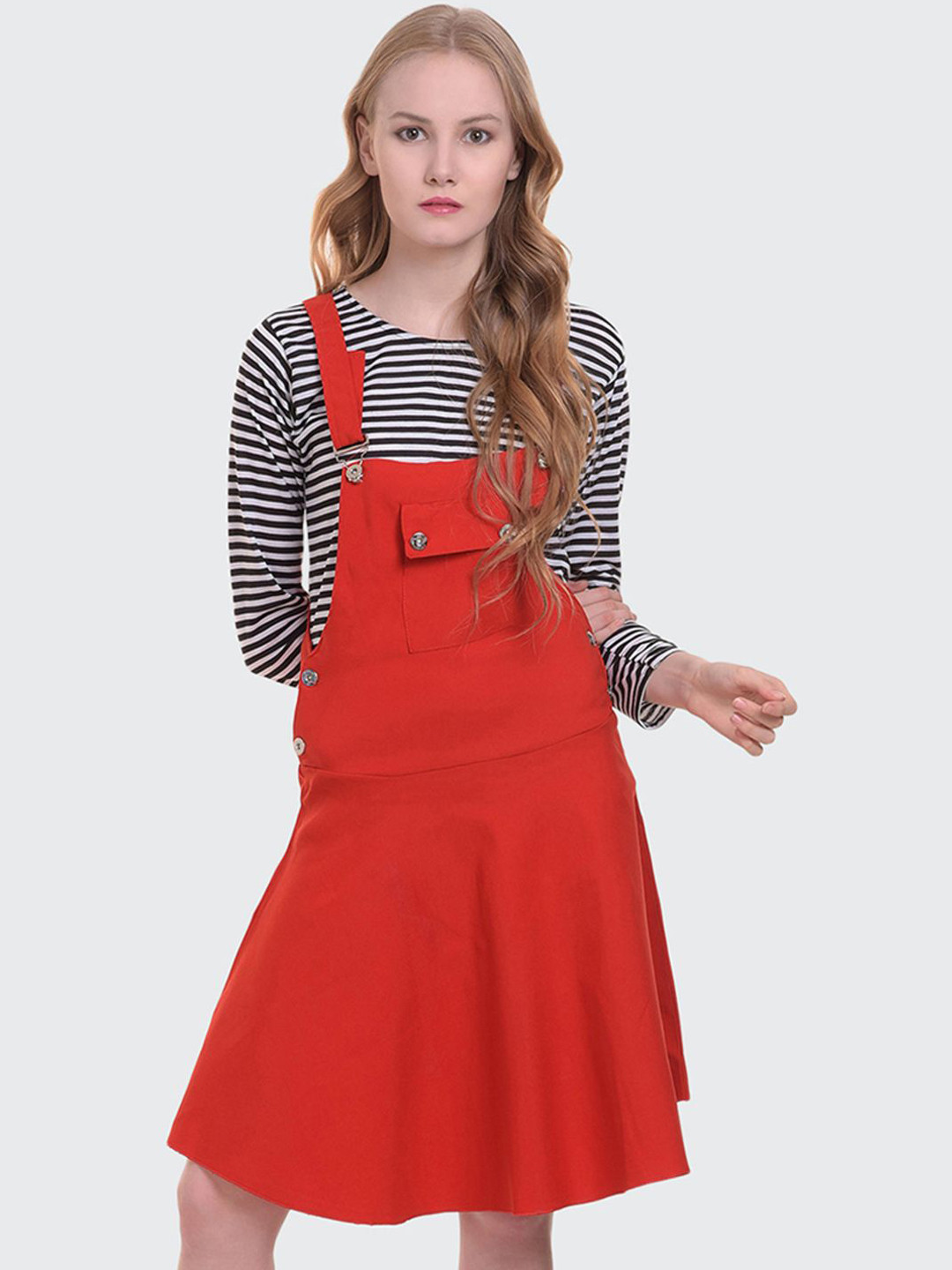 DIMPY GARMENTS Women Striped Dungaree Dress with Top