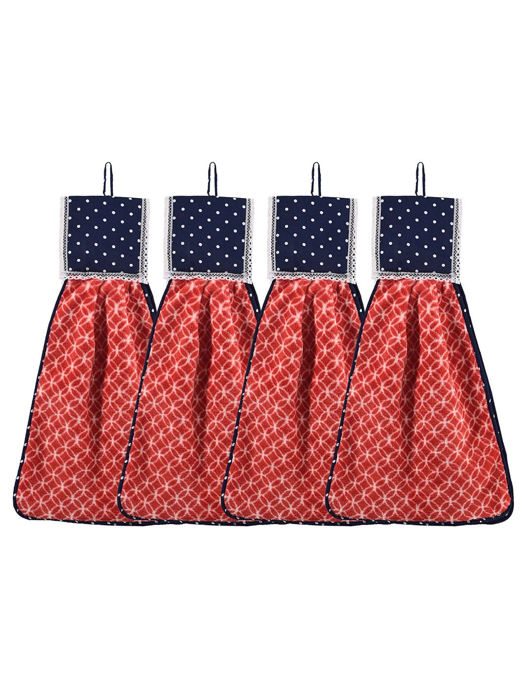 Kuber Industries Red 4 Pcs Printed Microfiber Wash Basin Napkin Towel With Hanging Loops
