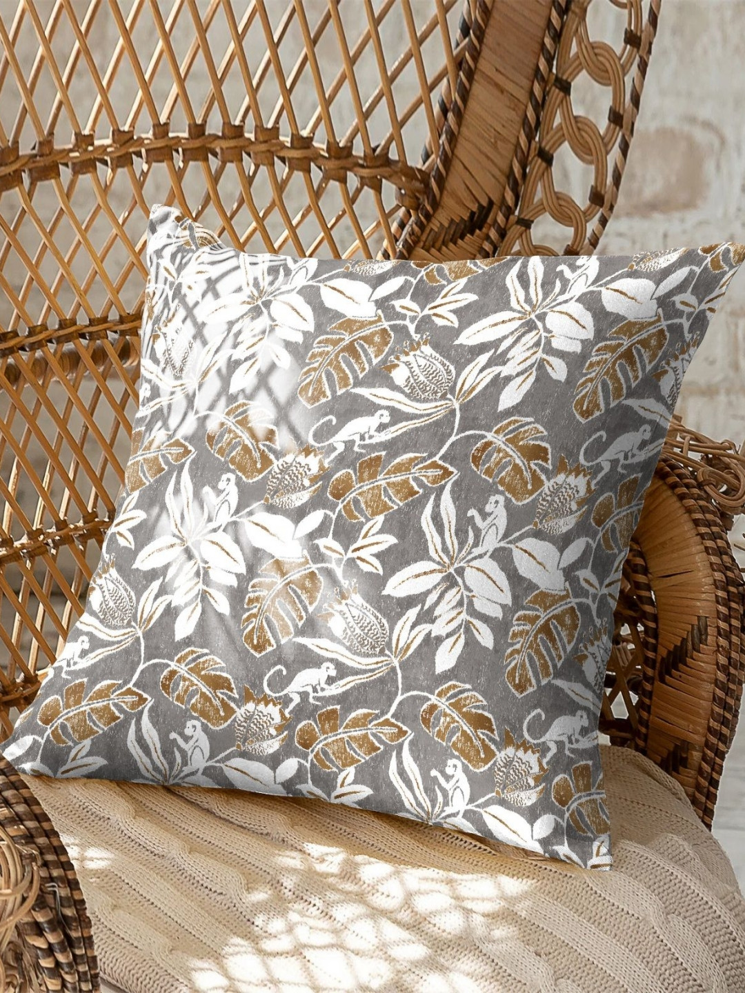 CASABLEU Premium Savanna Grey Floral Polyester 2 Pcs Square Cushion Covers -18x18In