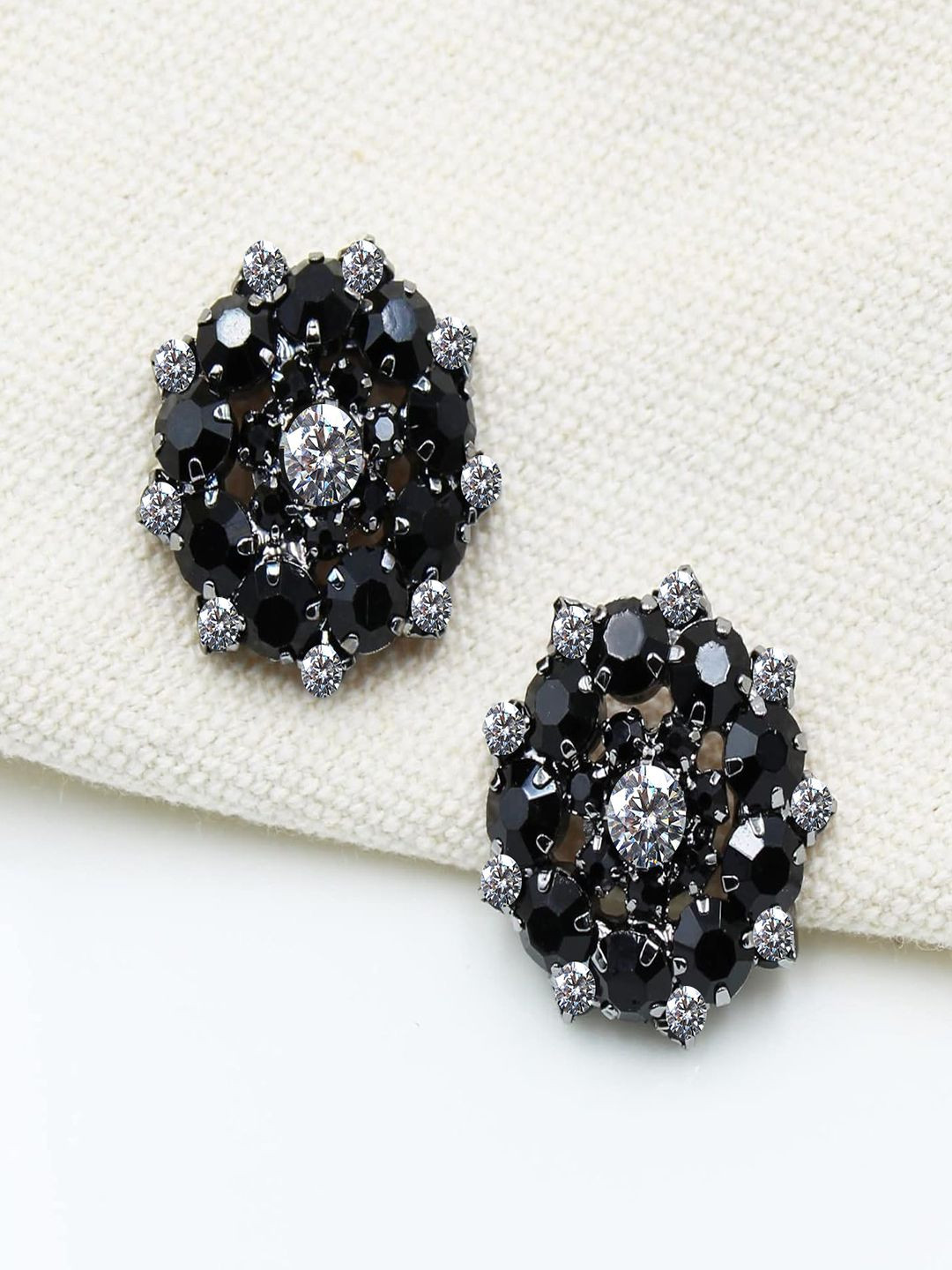 LYKAA Set of 2 Black Crystal Black Floral Hair Clips