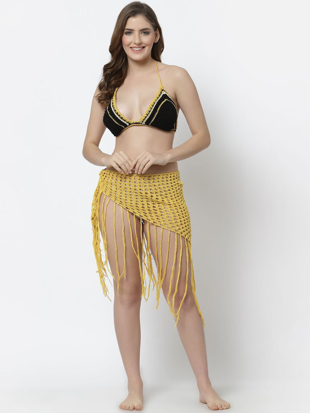 Velvery Crochet Self Design Tassel Sarong