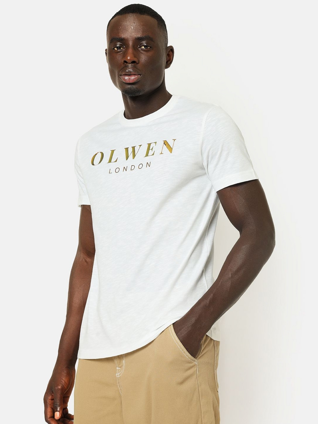 OLWEN Men Coolmax Typography Printed Round Neck Cotton T-shirt