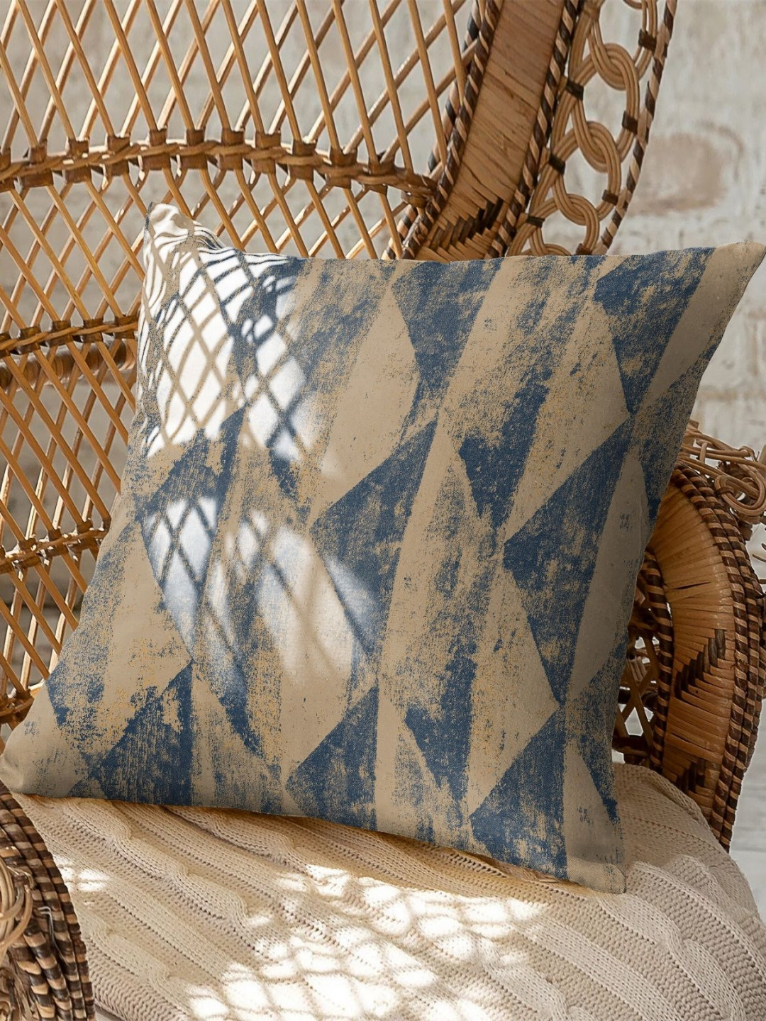 CASABLEU Navy Blue Geometric Polyester Washable 2 Piece Square Cushion Covers -16x16In