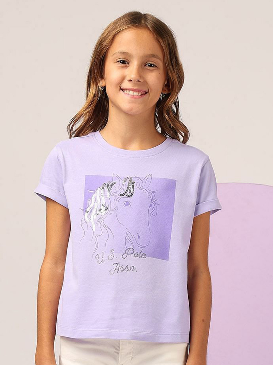 U.S. Polo Assn. Kids Girls Sequins Detailed Relaxed Fit T-Shirt