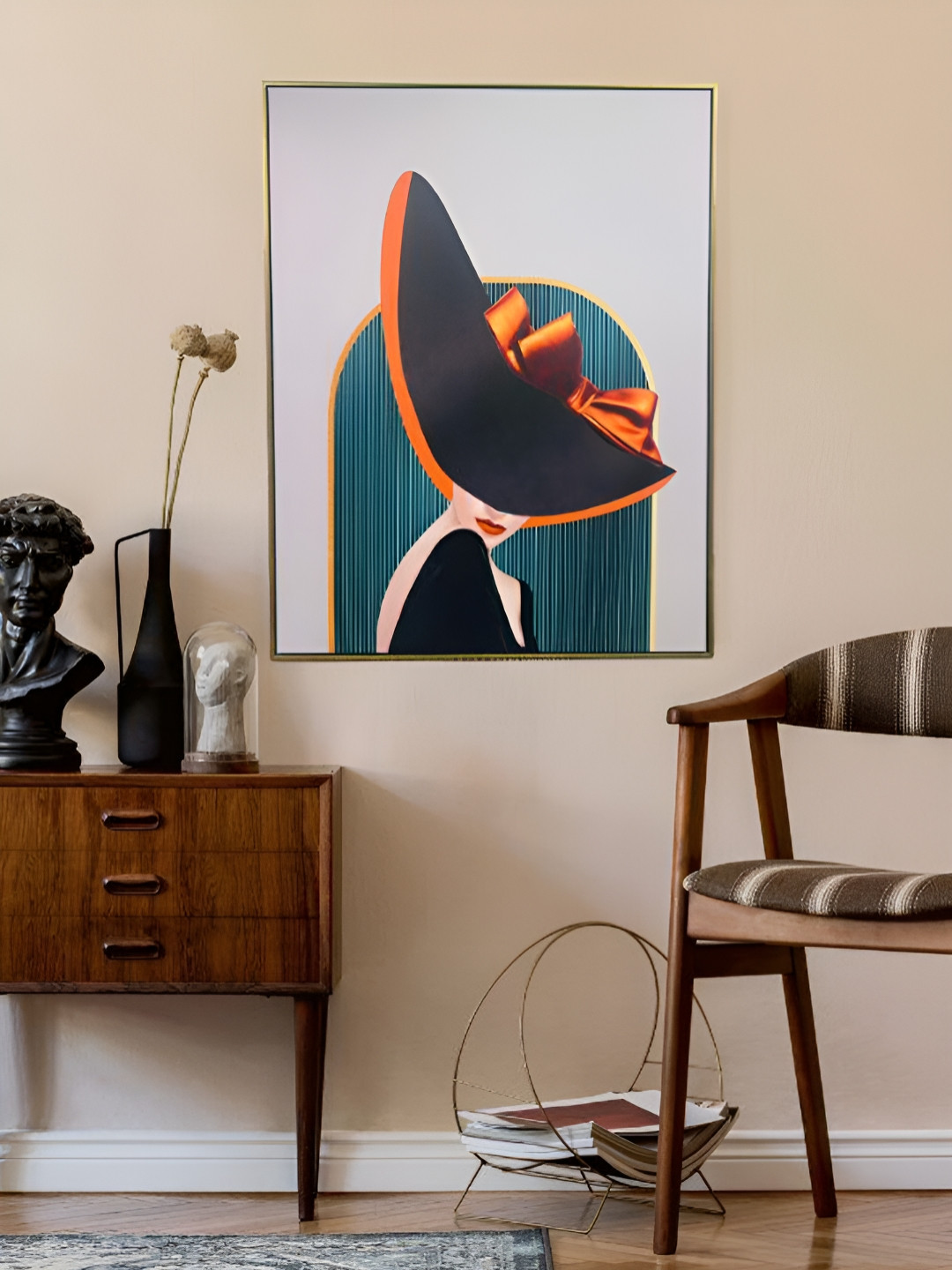 SMOKEY COCKTAIL Modern Retro Wall Painting - Rust Gold Frame
