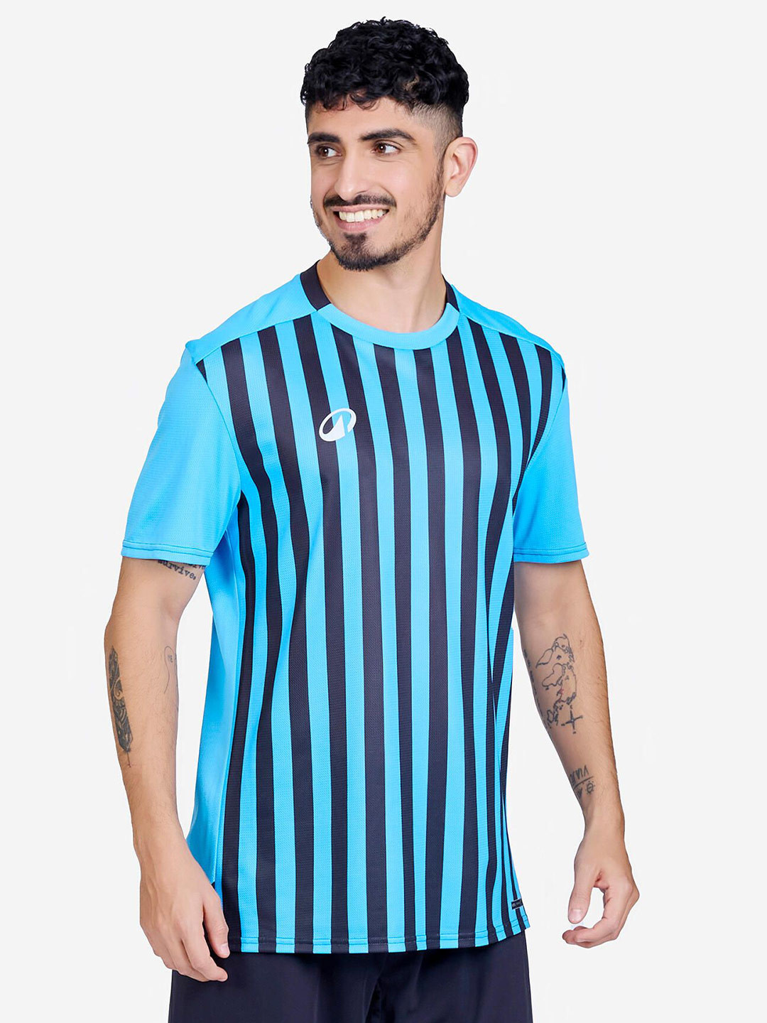 Decathlon Kipsta - Men Blue Stripes F100 Moisture Management Football Jersey