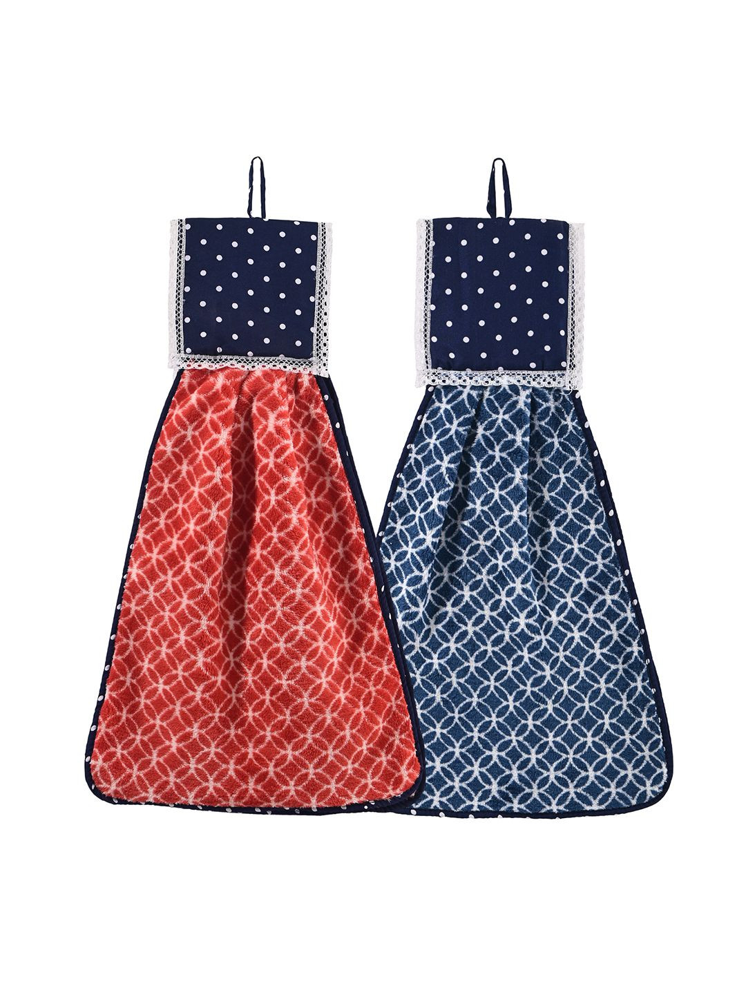 Kuber Industries Red 2 Pcs Printed Microfiber Wash Basin Napkin Towel With Hanging Loops