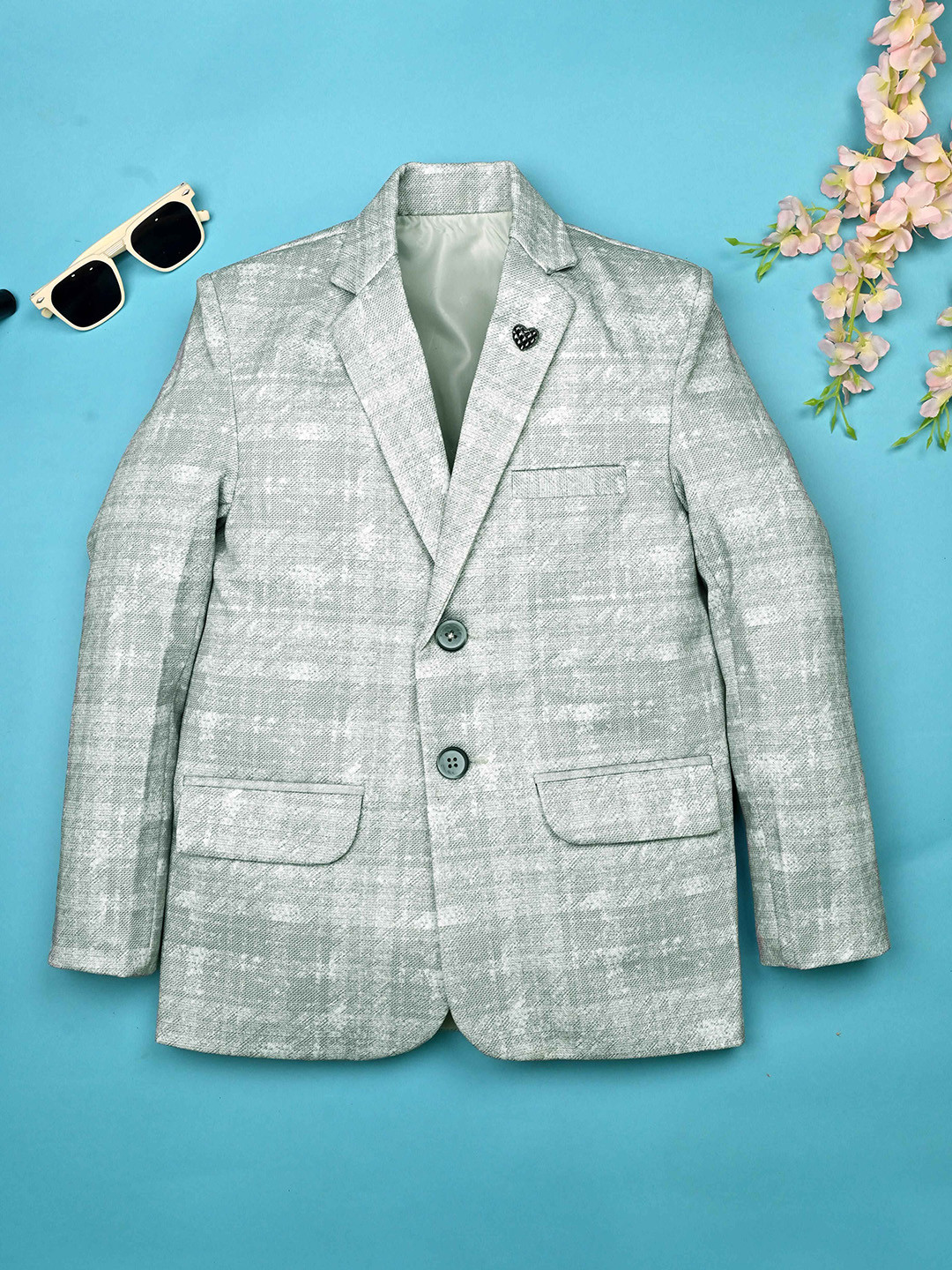 BT DEZINES Boys Printed Notched Lapel Single Full Sleeves Breasted Crosshatch Blazer