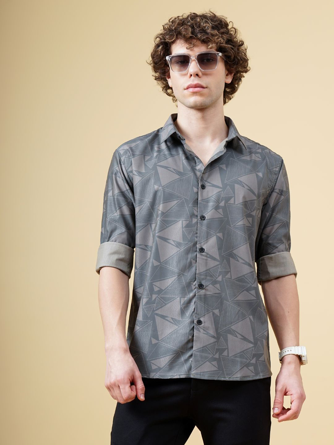 THE BEETEL HOUSE Men Classic Fit Geometric Printed Spread Collar Casual Shirt
