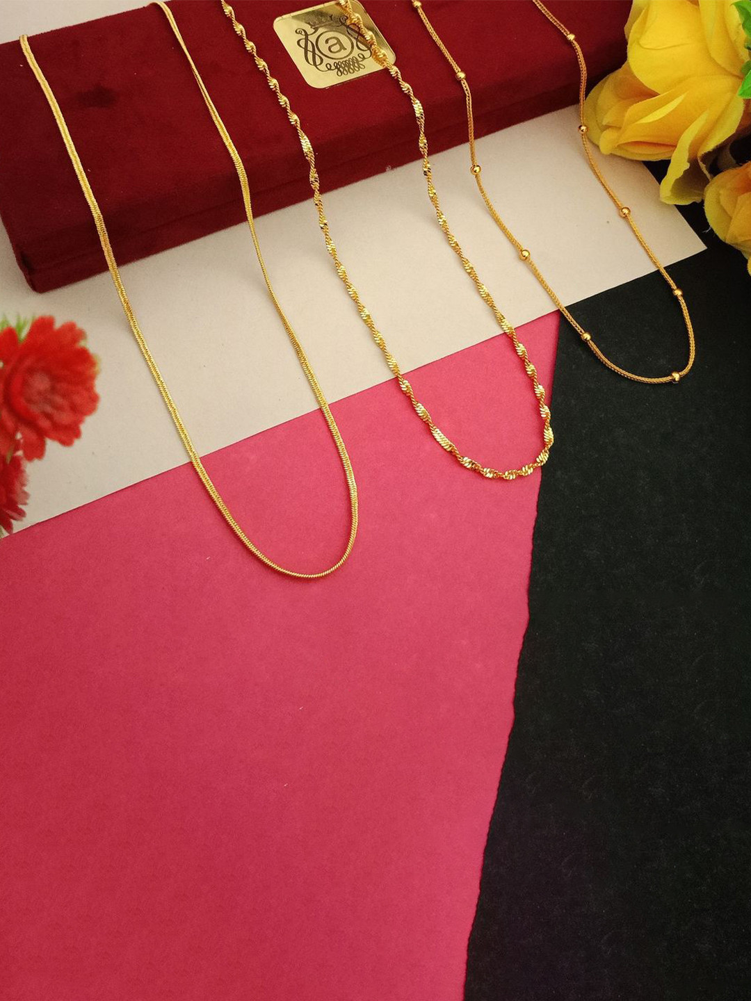 Anouk Malai Disco ChokorBall Set Of 3 Gold-Plated Artificial Beaded Minimal Chain