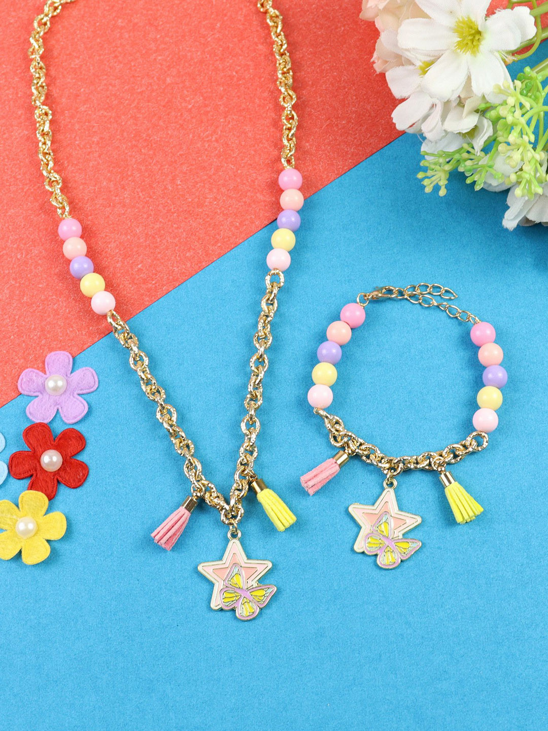 Asthetika Kids Beaded Star Butterfly Charm Jewellery Set