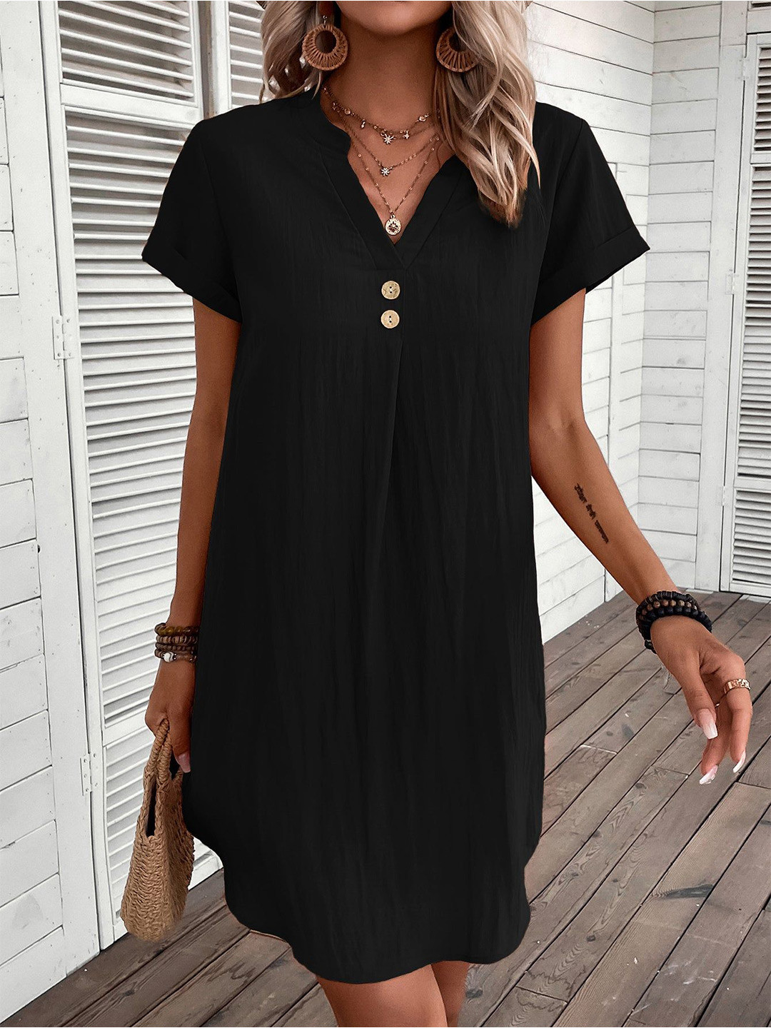 Outzidr Women Short Sleeve Shift Dress