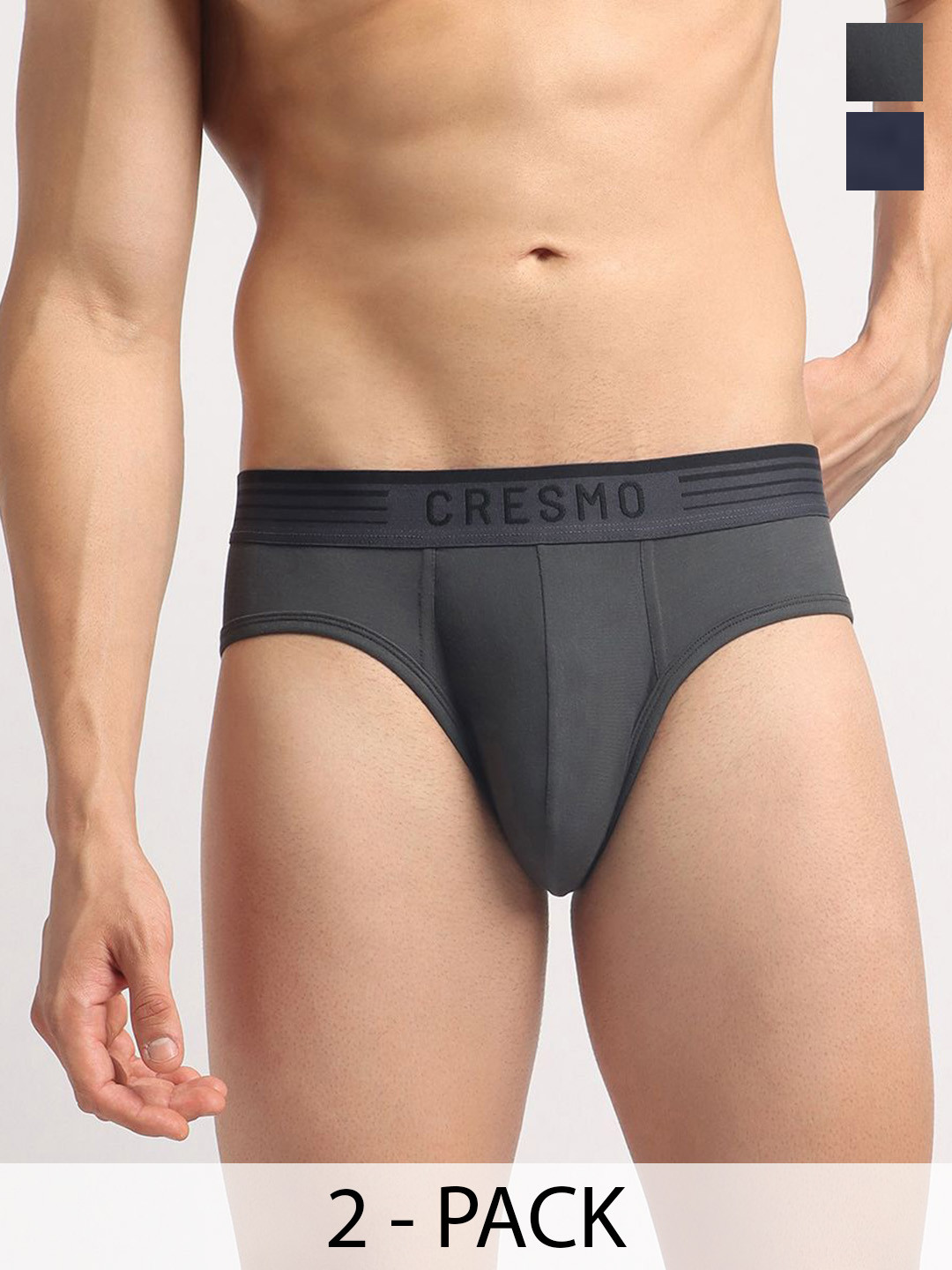 Cresmo Pack Of 2 Men IntelliSoft Antimicrobial Basic Briefs  CR-B-STR-P2-SLSTON-COSM-S