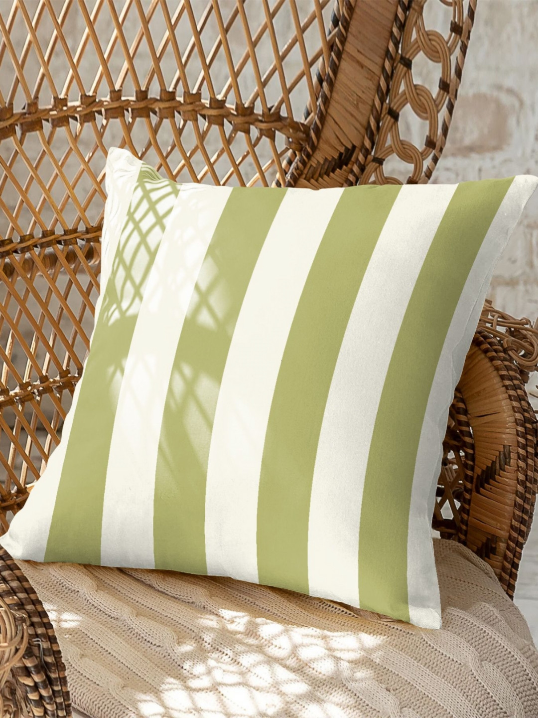 CASABLEU Spring Gallery Olive Green & White 2 Pieces Striped Square Cushion Covers
