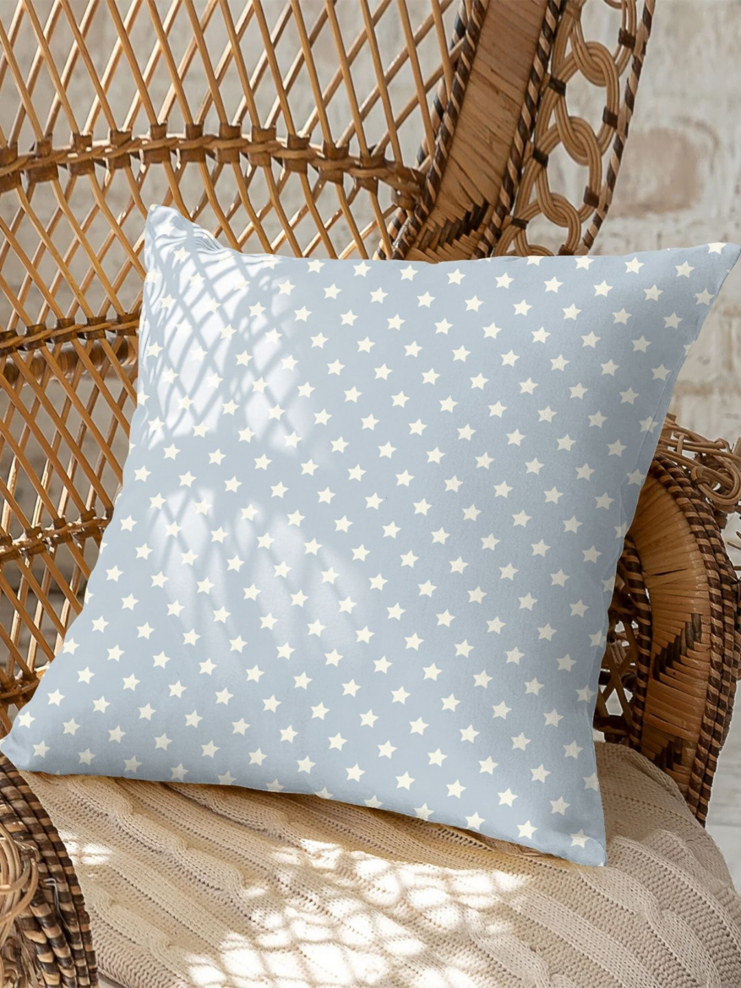 CASABLEU Premium Spring Silver-Toned and White 2 Pieces Star Printed Square Cushion Covers