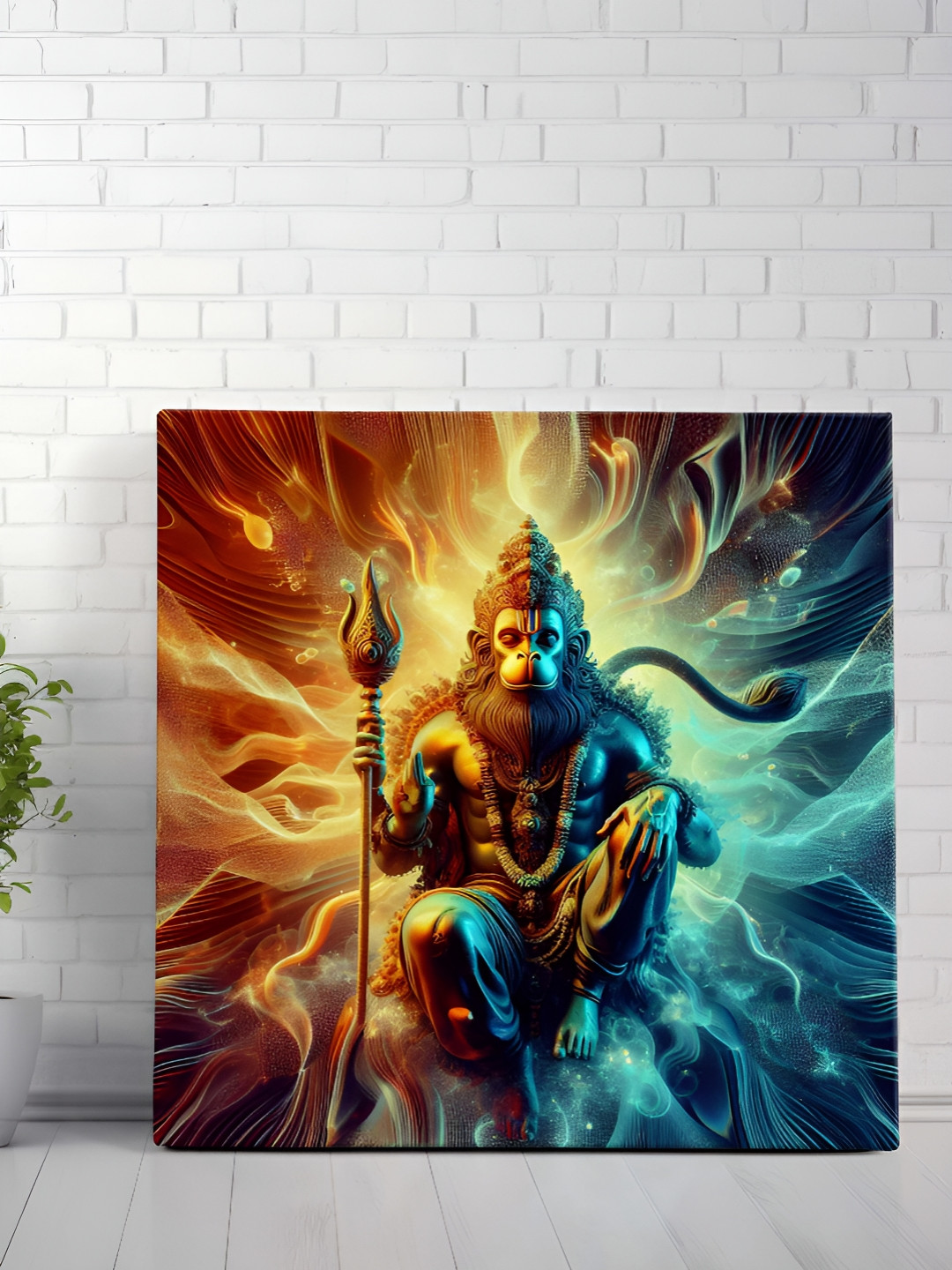 Aura Lord Hanuman Gold Canvas Wall Living Room Square Paintings Wall Art -12.13 x 12.13In